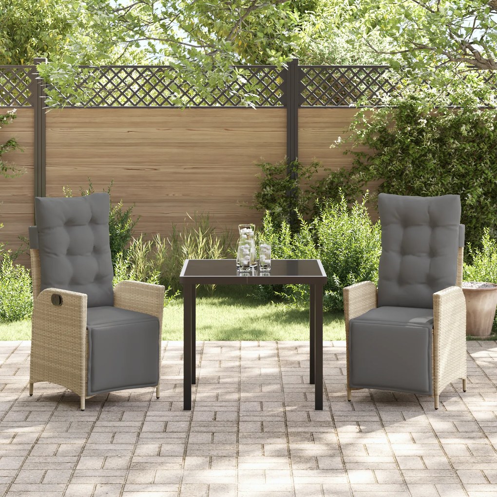Conjunto de Jantar de Jardim 3 Peças Bege Rattan Poli