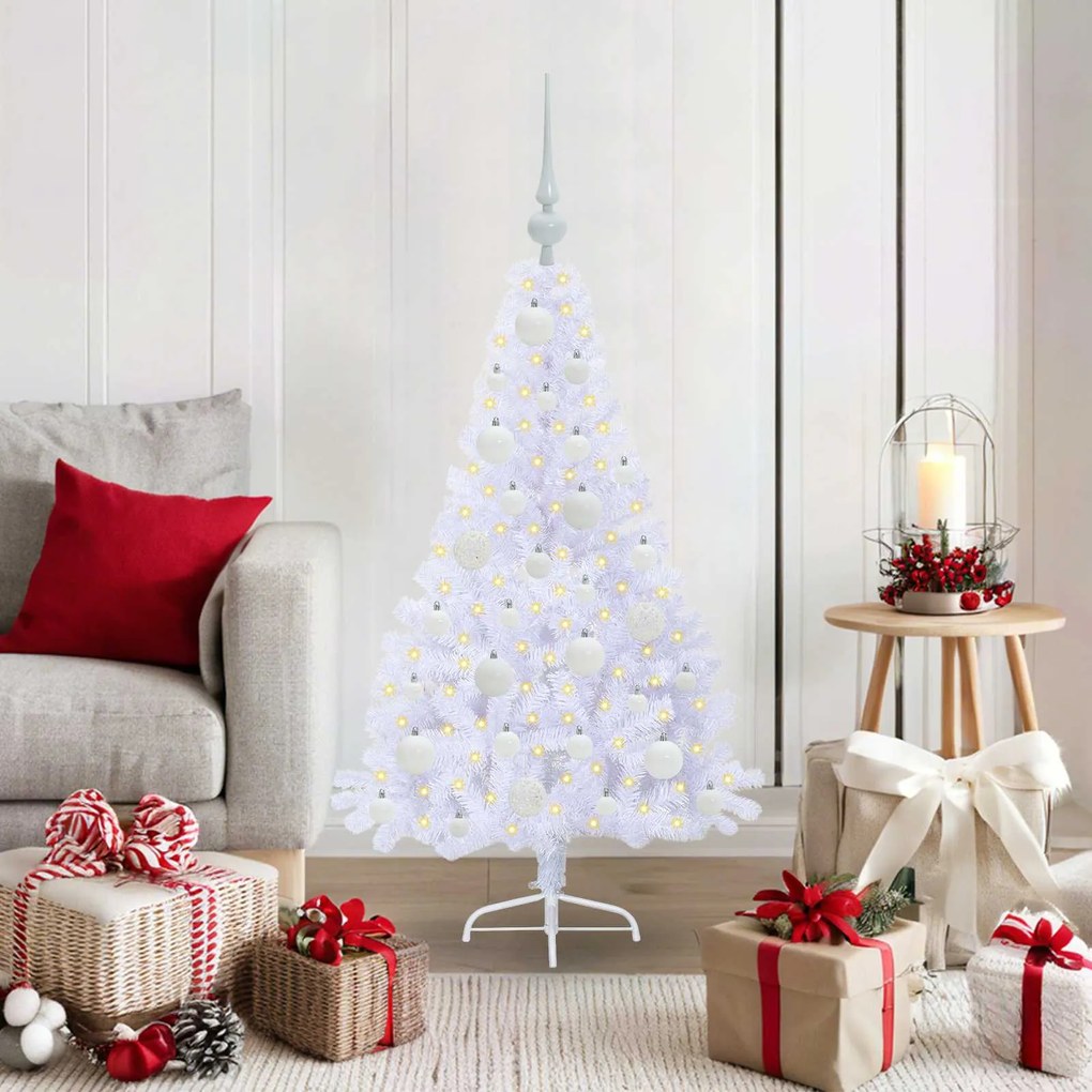 vidaXL Árvore de Natal Artificial com 150 LEDs Branco 120 cm PVC e Aço