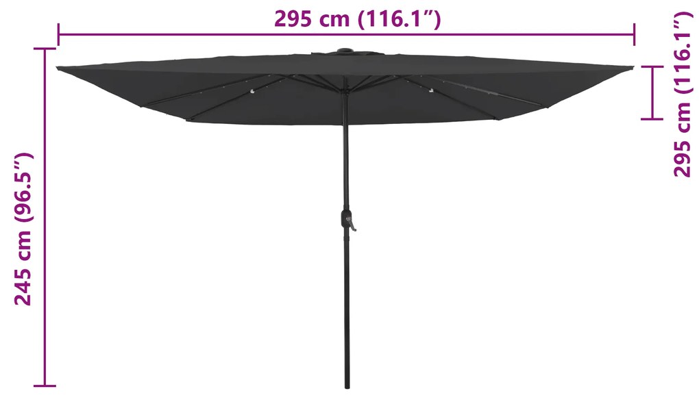 Parasol Quadrado para Jardim com Luzes LED 295x245 cm Antracite