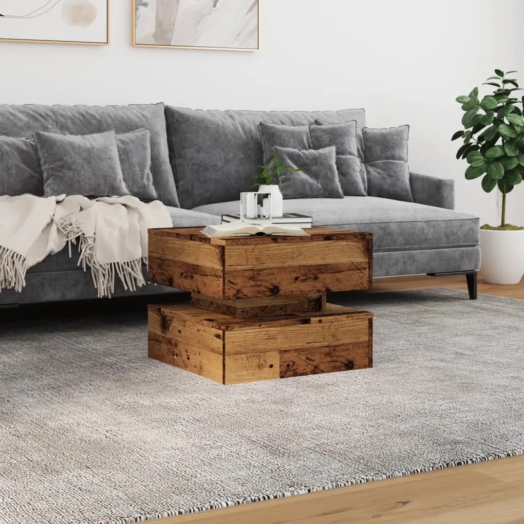 Mesa de centro com luzes LED 50x50x40 cm madeira velha