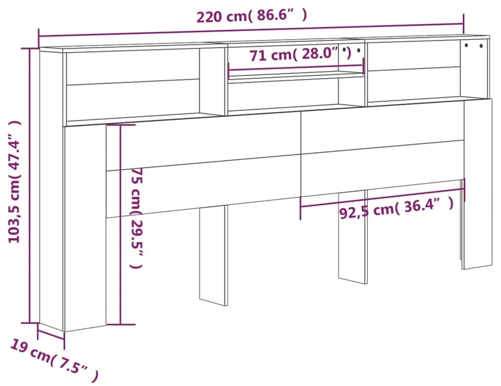 Armário de cabeceira 220x19x103,5 cm cinzento cimento