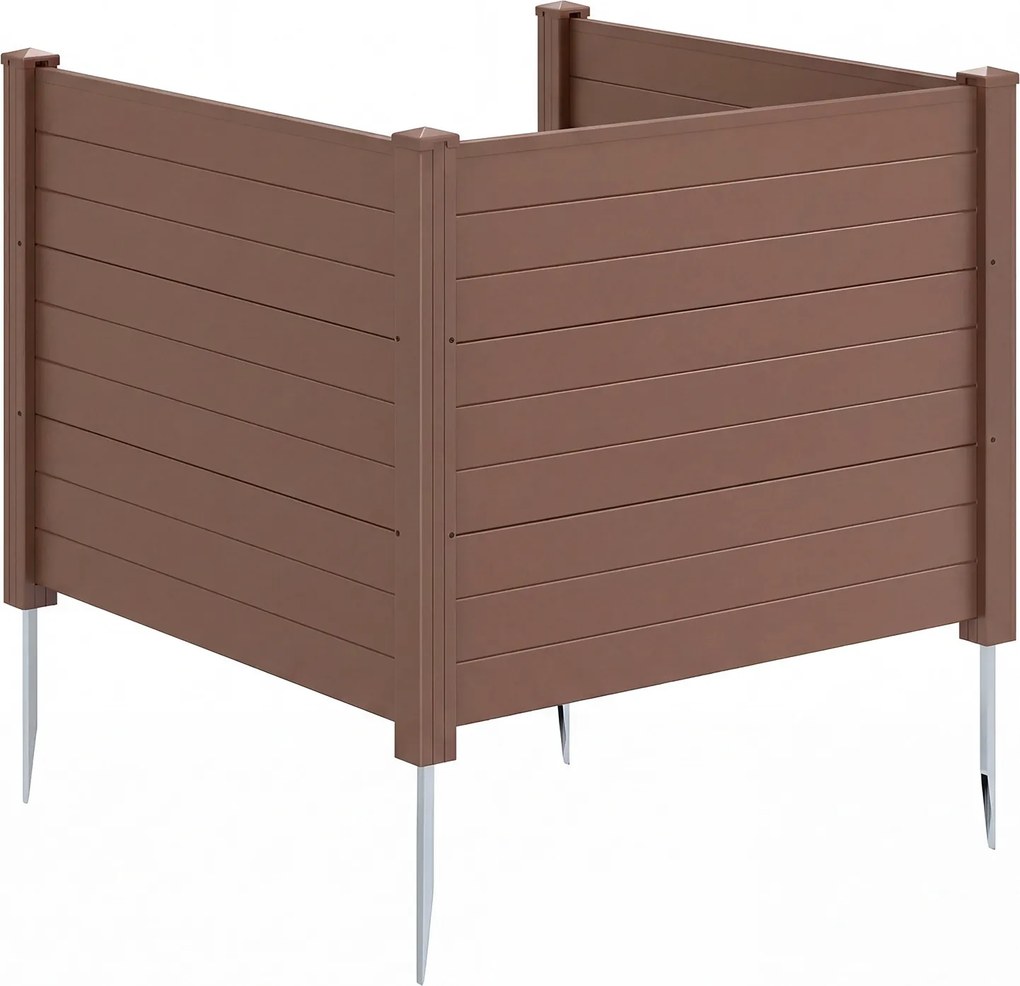 Conjunto com 3 painéis e privacidade para exterior e estacas metálicas 122 x 95 cm, em formato reto ou em U; cobertura para caixote do lixo, Castanho