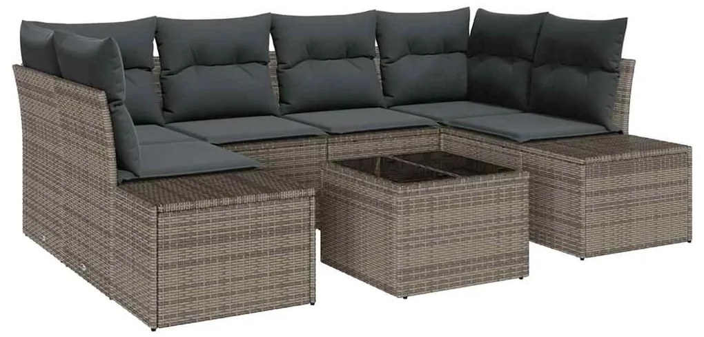 Conjunto de Sofás de Jardim com 7 Peças e Almofadas de Rattan Cinza