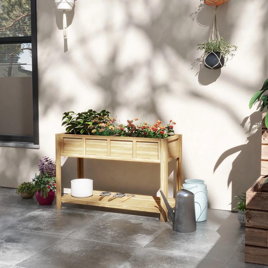 Floreira com pés, divisória removível, prateleira, insertos de rega e feltro de drenagem – 115 x 46 x 75 cm