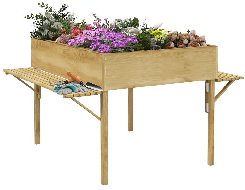 Outsunny Horta Elevada Madeira Mesa Cultivo 2 Prateleiras Dobráveis Espaço Otimizado Plantas Flores 122x91,5x89 cm Natural | Aosom Portugal