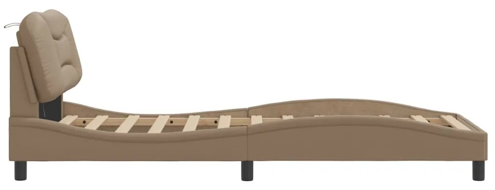 Estrutura cama c/ luzes LED 90x190 cm couro artif. cappuccino
