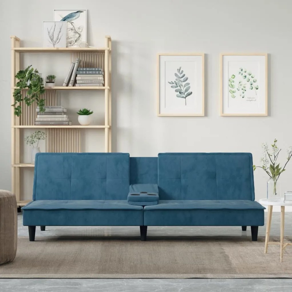 351919 vidaXL Sofá-cama com suporte para copos veludo azul