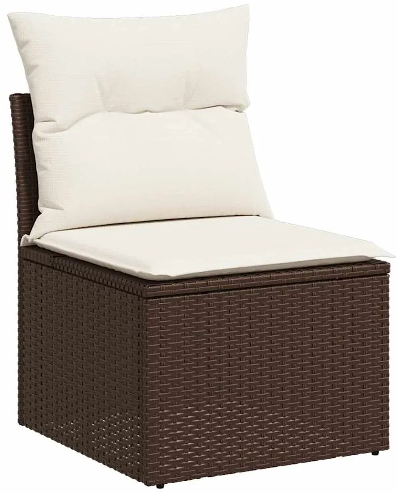 8 pcs conjunto sofás de jardim c/ almofadões vime PE castanho