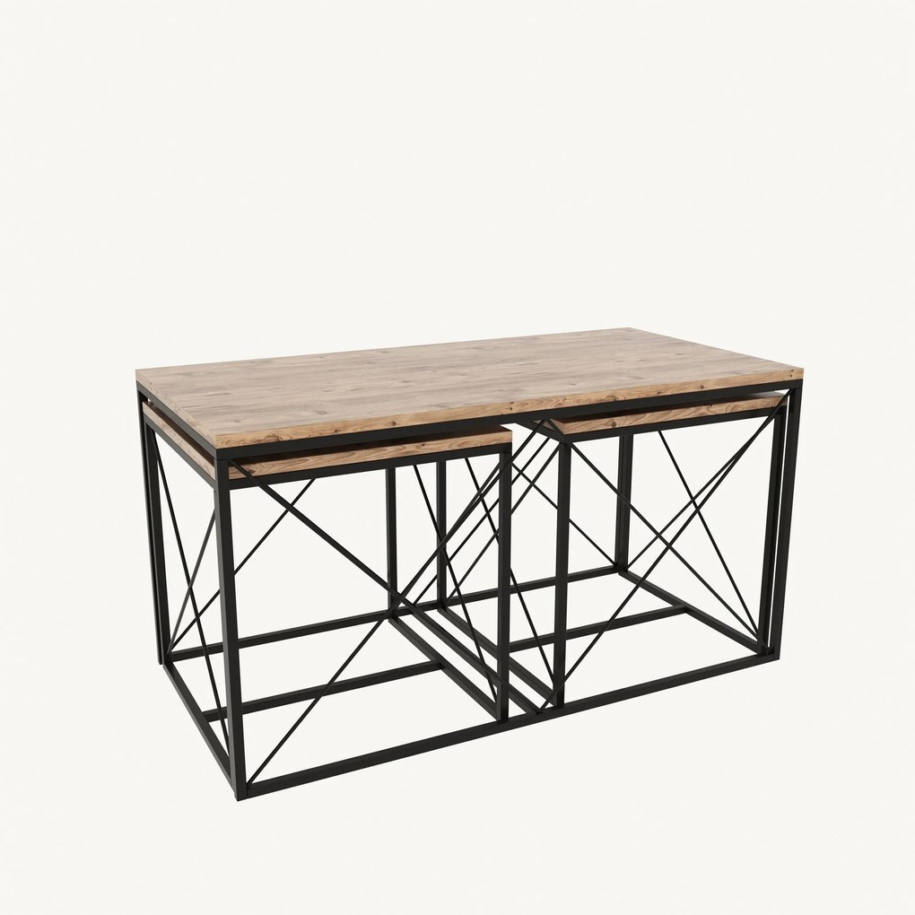 Conjunto de Mesas de Centro Defne – Pinho Atlântico e Preto – 100x52x5