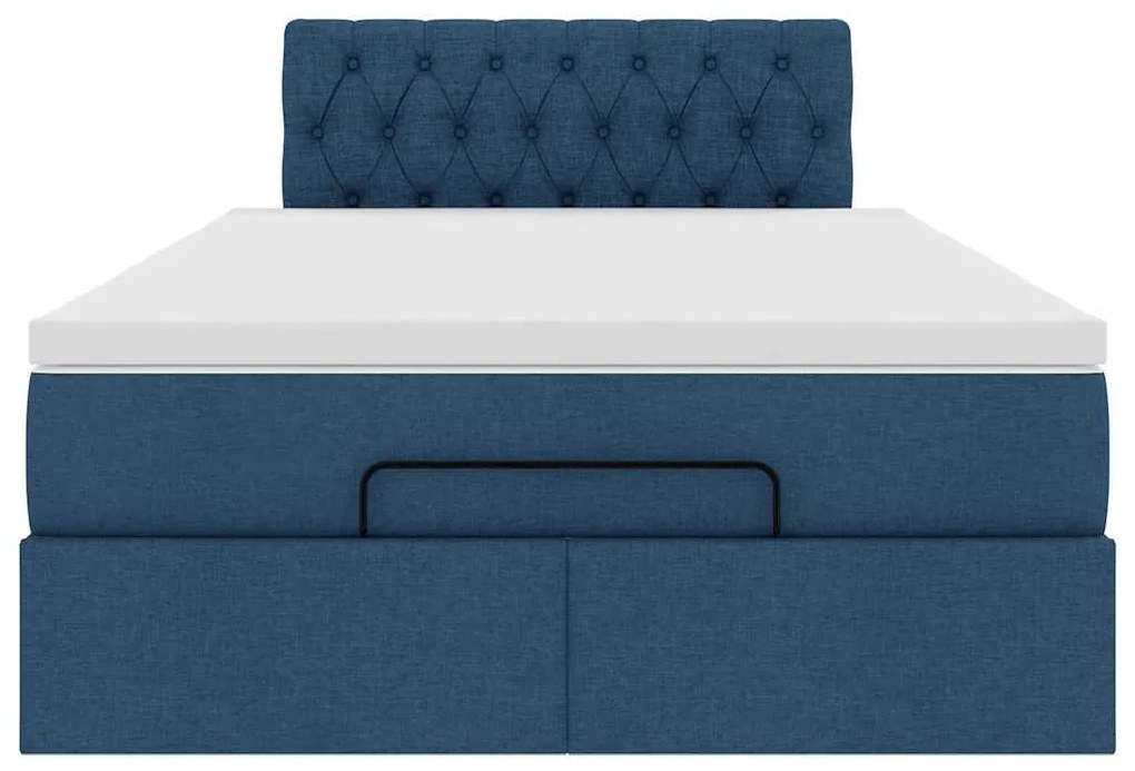 Cama Otomana com Colchão & LEDs Tecido Azul 120x200 cm