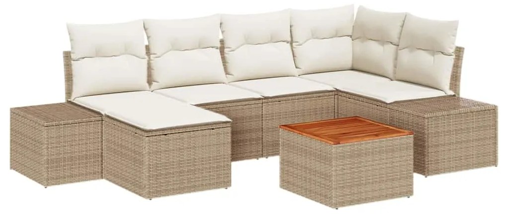 Conjunto de sofá de jardim com 7 peças e almofadas bege em polyrattan