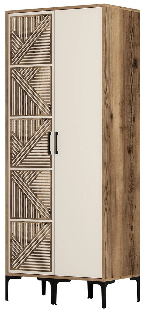 Roupeiro Kumsal PS – Nogueira e Creme – 80 cm x 47,5 cm x 201,4 cm