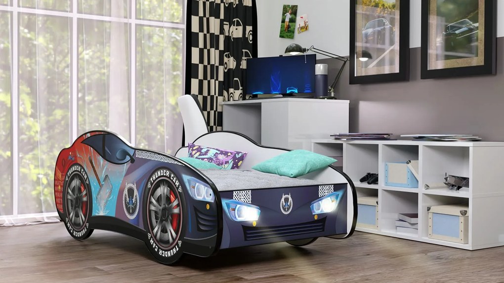 Cama Infantil Crianças C/ LEDs E Oferta Colchão Espuma Racing Car Herois 160 x 80 - Thundercar