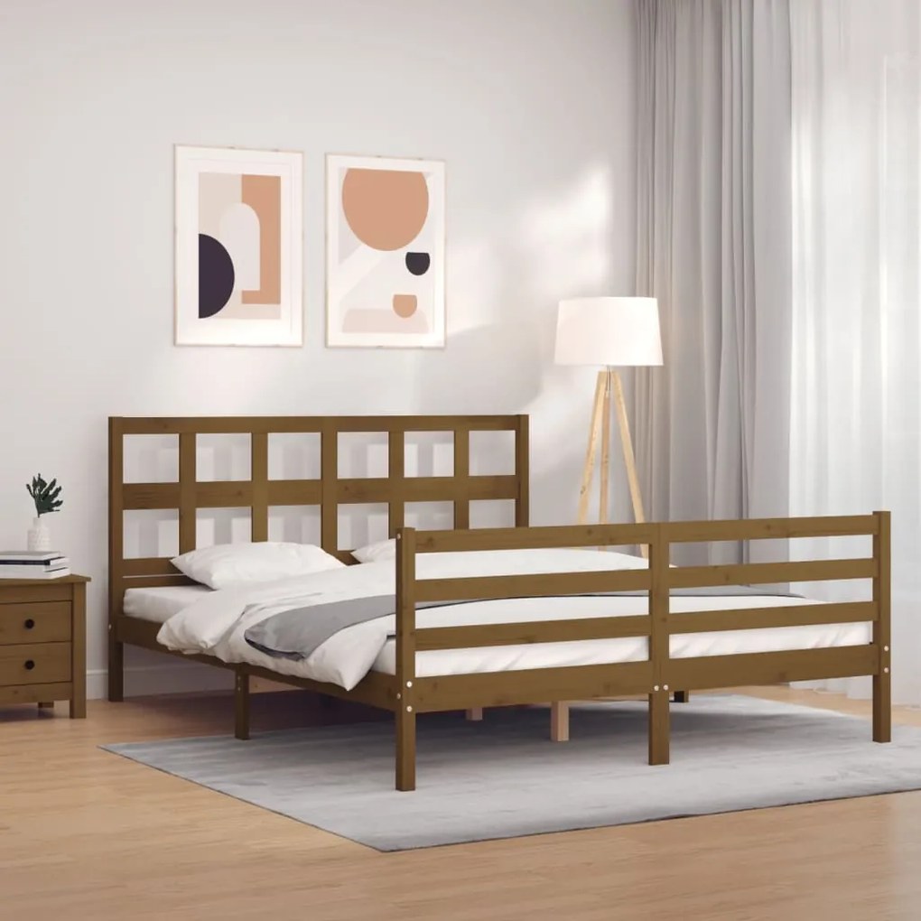 vidaXL Estrutura de cama King Size c/ cabeceira madeira castanho-mel