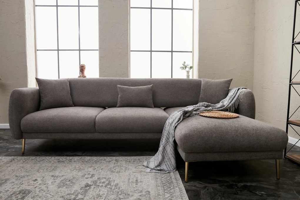 Sofá-Cama de Canto Simena – Cinzento Dourado – 266 x 133 cm