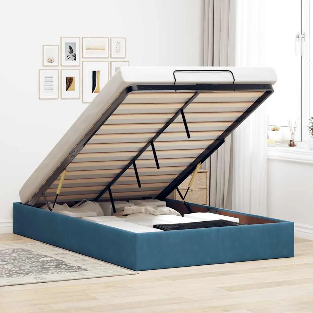 Estrutura de cama otomana sem colchão 120x200 cm azul escuro