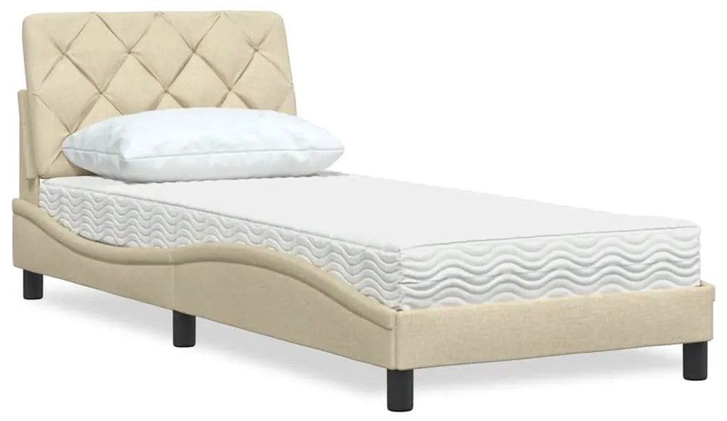 Cama com colchão 90x190 cm tecido cor creme