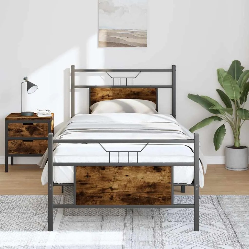 Estrutura cama s/ colchão derivados de madeira carvalho fumado