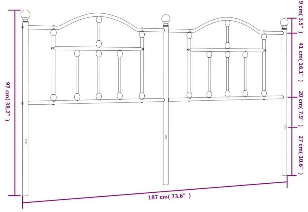 Cabeceira de cama 180 cm metal preto