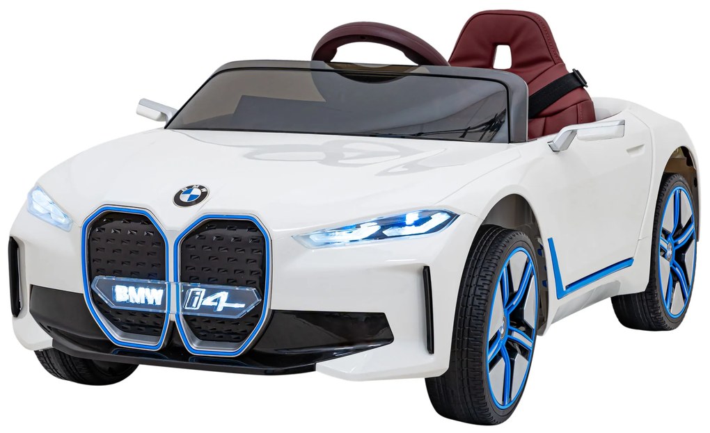 Carro elétrico para Crianças BMW I4 12V, Rodas Espuma EVA, Assento couro ecológico Branco