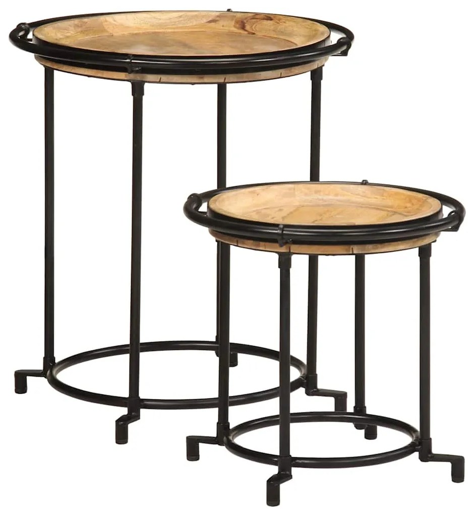 2 pcs Conjunto de mesa de apoio madeira de mangueira maciça