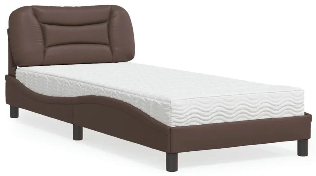 Cama com colchão 90x190 cm couro artificial castanho