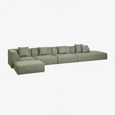 Sofá Modular De Canto Em 4 Peças Com Chaise Longue Direito E Puff Estofado Cardea Bouclé Verde Sálvia - Sklum
