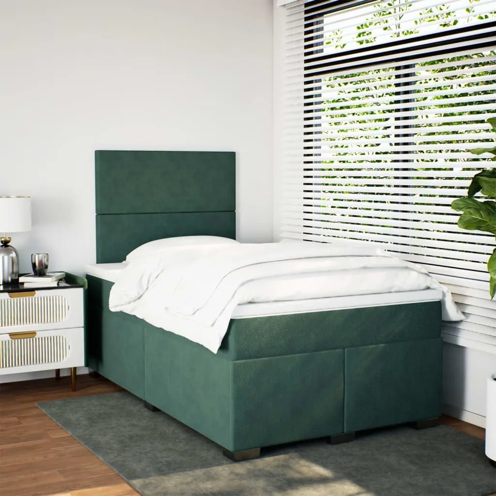 Cama boxspring com colchão 120x190 cm veludo verde-escuro