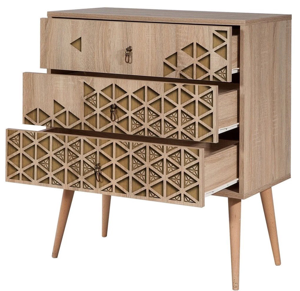Cômoda Trio – Carvalho Sonoma – 80 cm x 90 cm x 40 cm