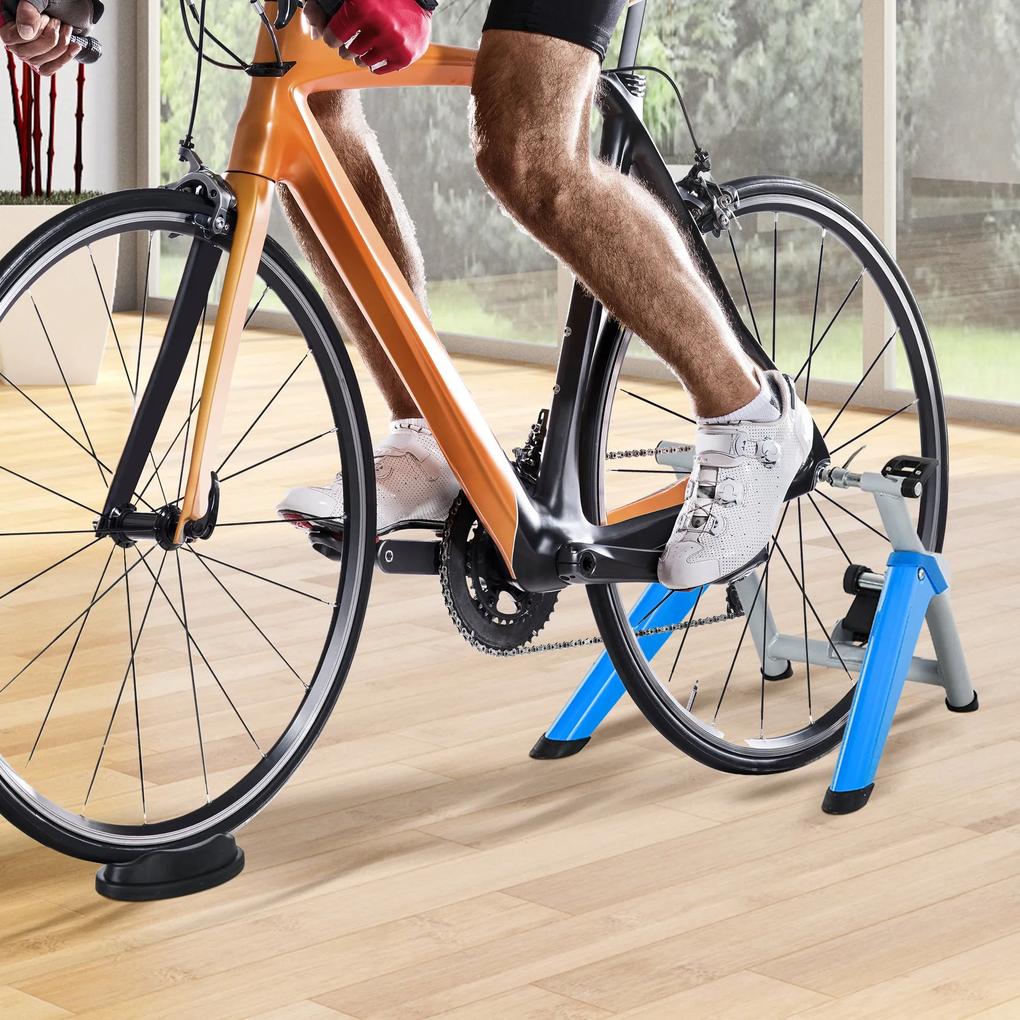 HOMCOM Rolo de bicicleta dobrável portátil com resistência magnética ajustável de 8 níveis para rodas 650C e 700C 77x56x47,5 cm Azul