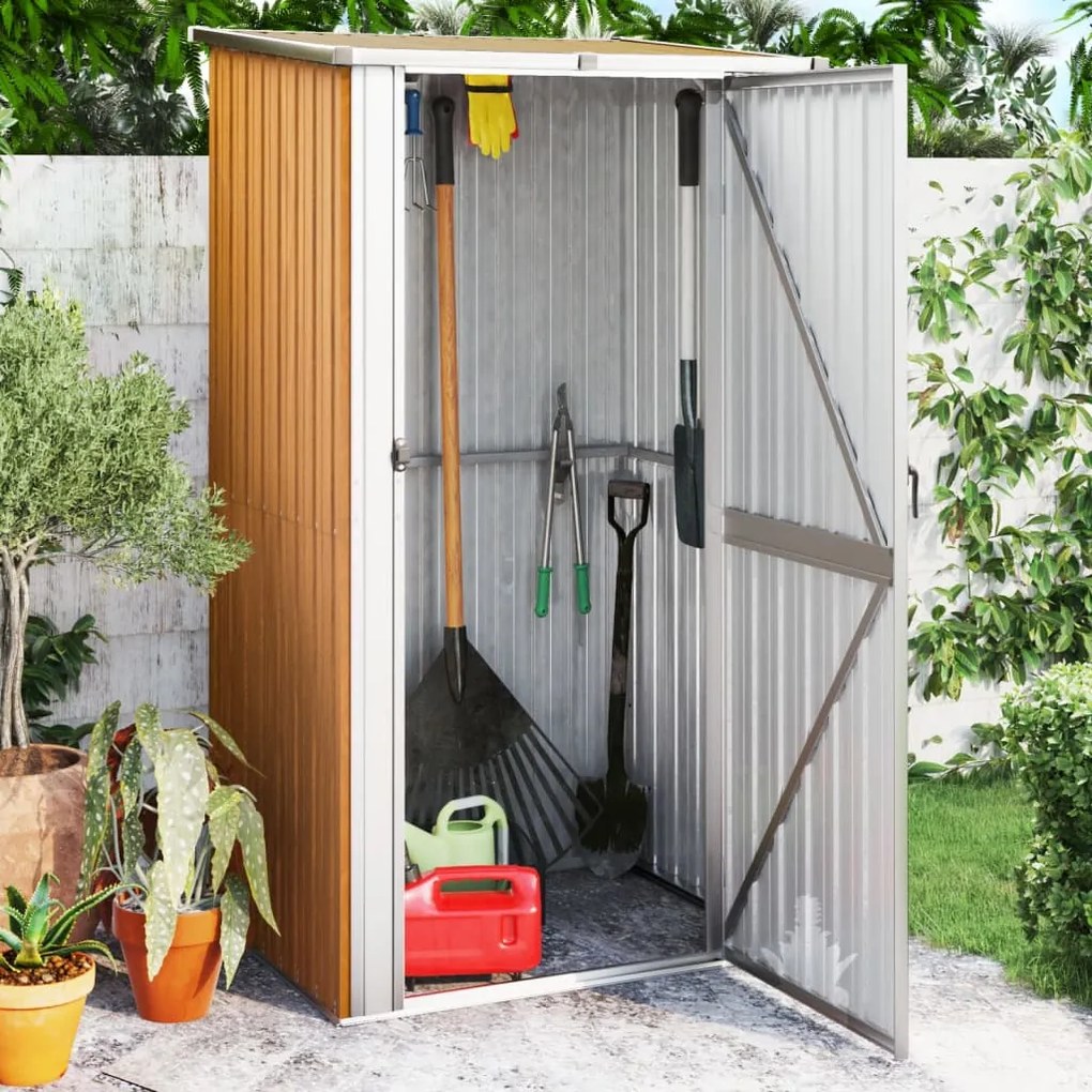 vidaXL Abrigo de jardim 118,5x97x209,5 cm aço galvanizado castanho