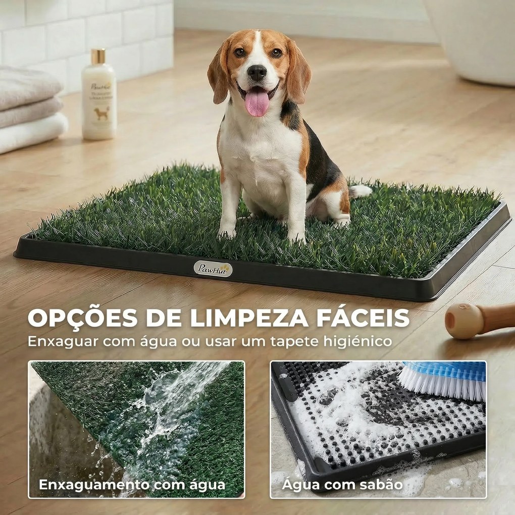 Sanita para Cães com Relva Artificial, 76x50,5 cm, Bandeja Higiênica para Cães para Treino com Drenagem, Verde