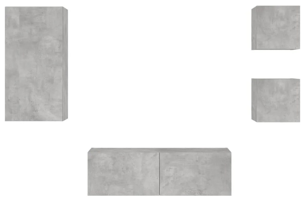 4 pcs móveis de parede para TV com luzes LED cinzento cimento