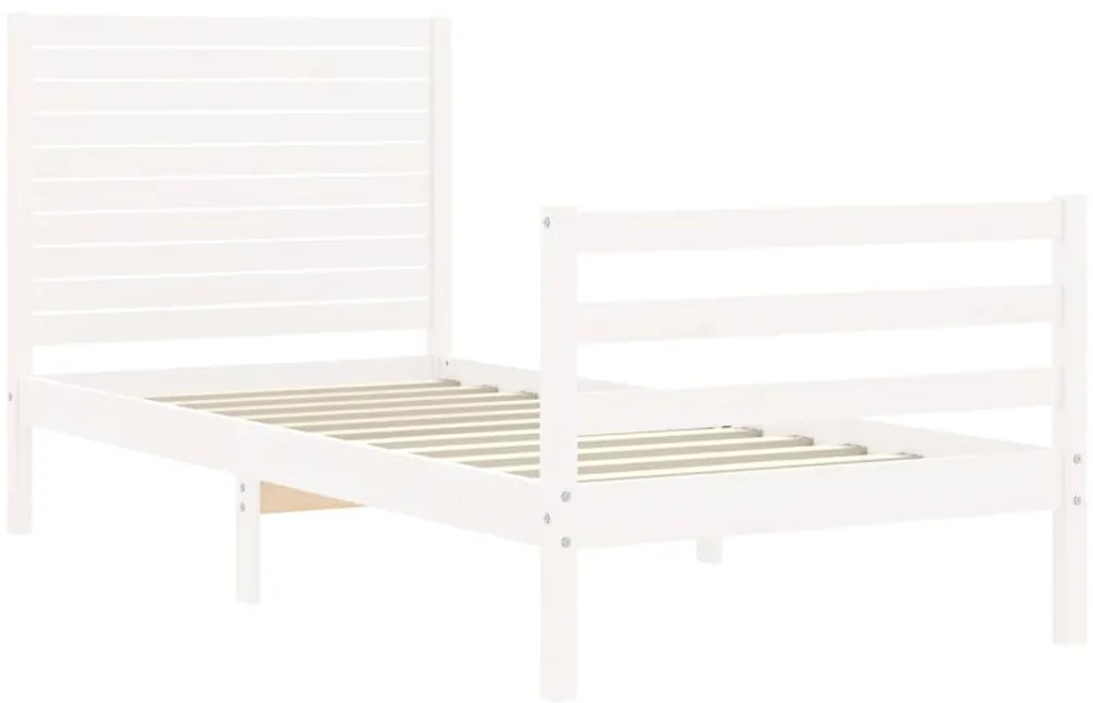 Estrutura cama de solteiro c/ cabeceira madeira maciça branco