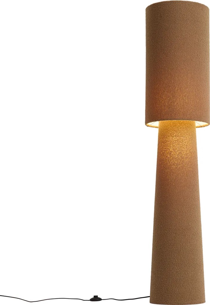 Candeeiro de pé Japandi castanho tecido teddy 2-luzes - Trompet