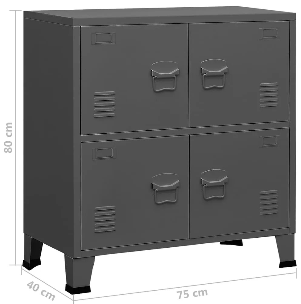 Aparador de arrumação industrial 75x40x80 cm aço antracite