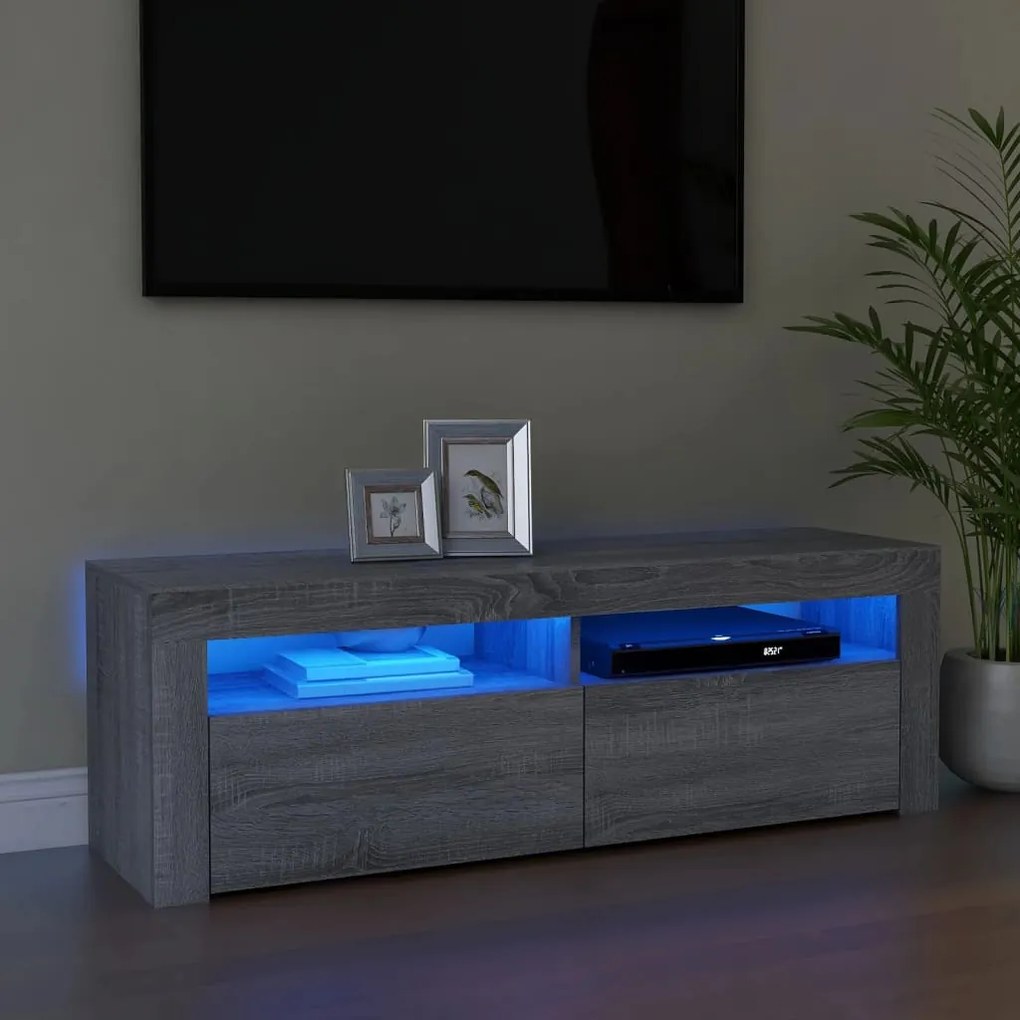 vidaXL Móvel de TV com luzes LED 120x35x40 cm cinzento sonoma
