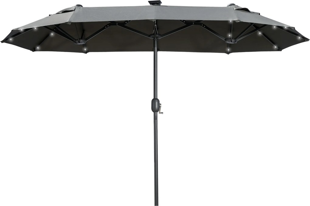 Outsunny Guarda Sol Duplo Guarda Sol de Pátio Inclinável com Painel Solar 35 Leds Estrutura de Aço Cinza 2,92x1 50x2,18 m | Aosom Portugal