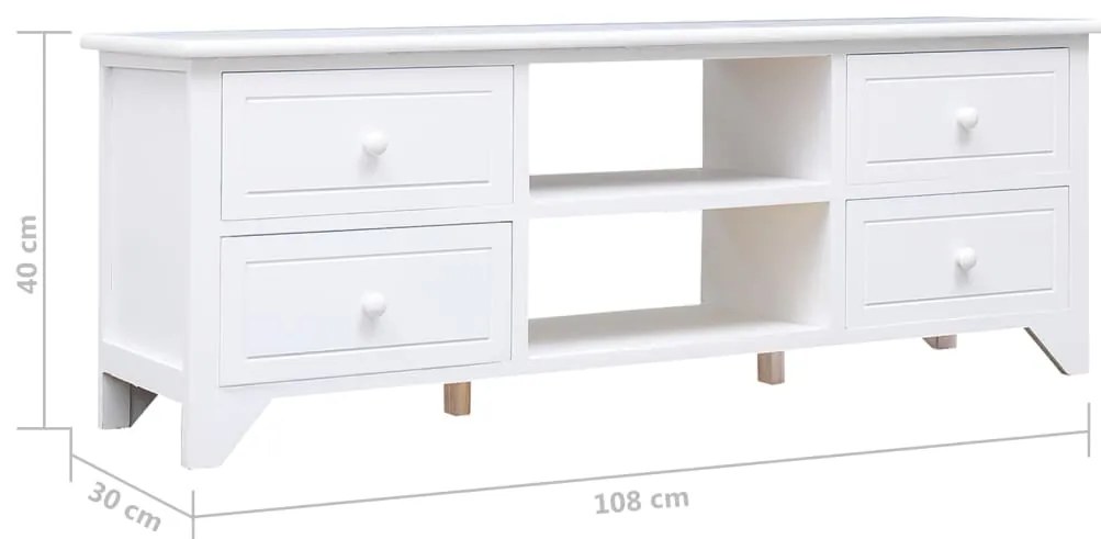 Móvel de TV 108x30x40 cm madeira paulownia maciça branco