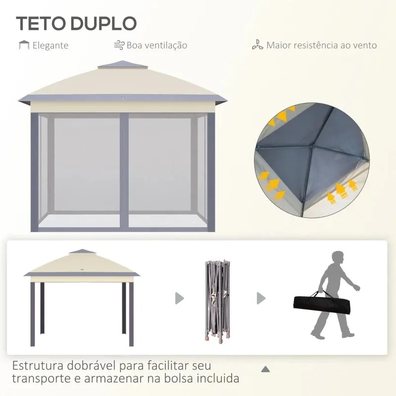 Tenda Dobrável Pop Up com Altura Ajustável – 3x3m – Bege