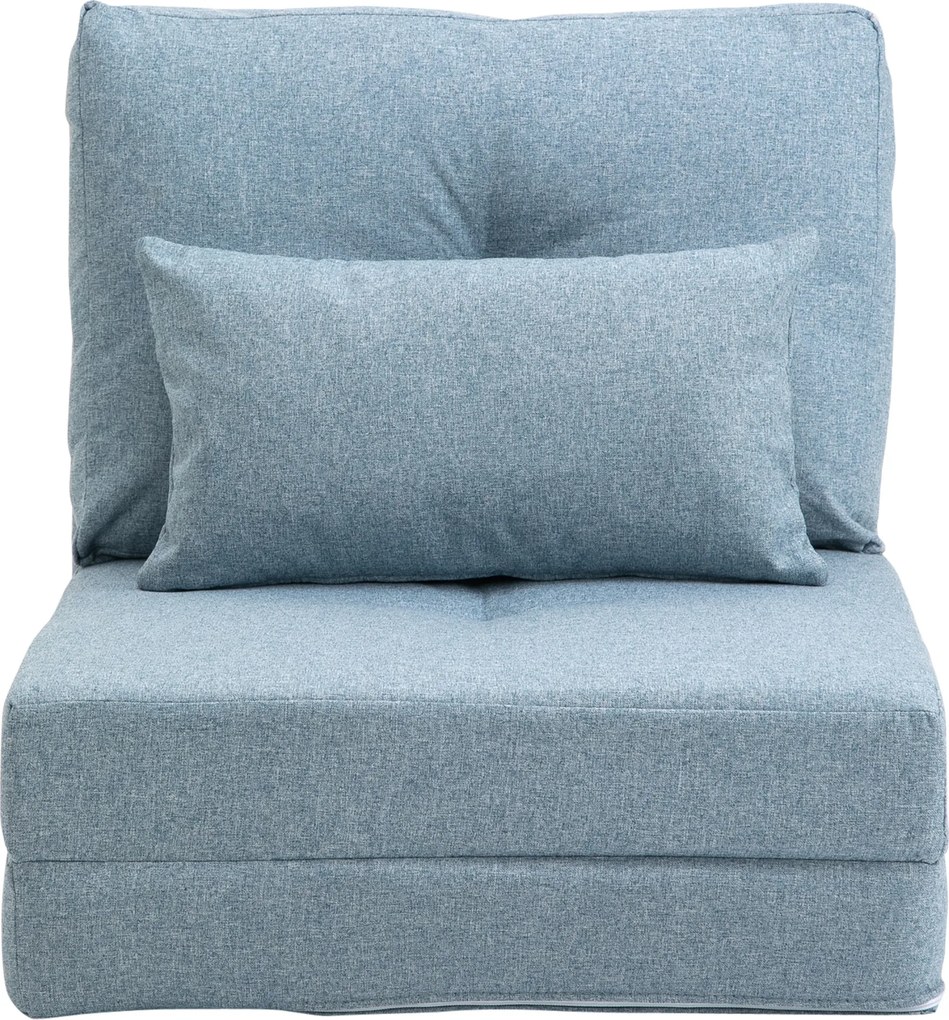 Poltrona-sofá-cama convertível de 1 lugar com 1 almofada e encosto ajustável, azul