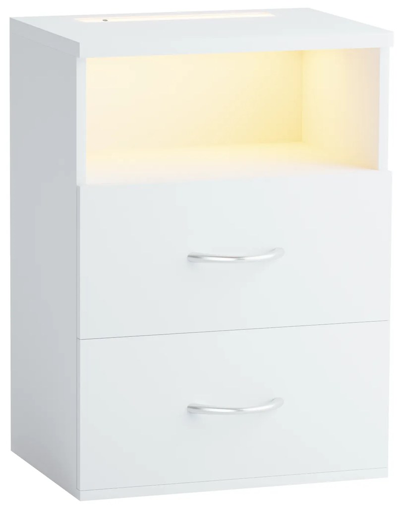 Conjunto de 2 Mesas de cabeceira com Iluminação LED integrada Jamie 55x40x28cm brancas