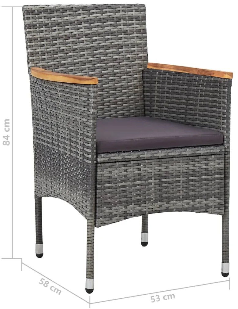5 pcs conjunto de jantar p/ jardim vime PE e acácia cinzento