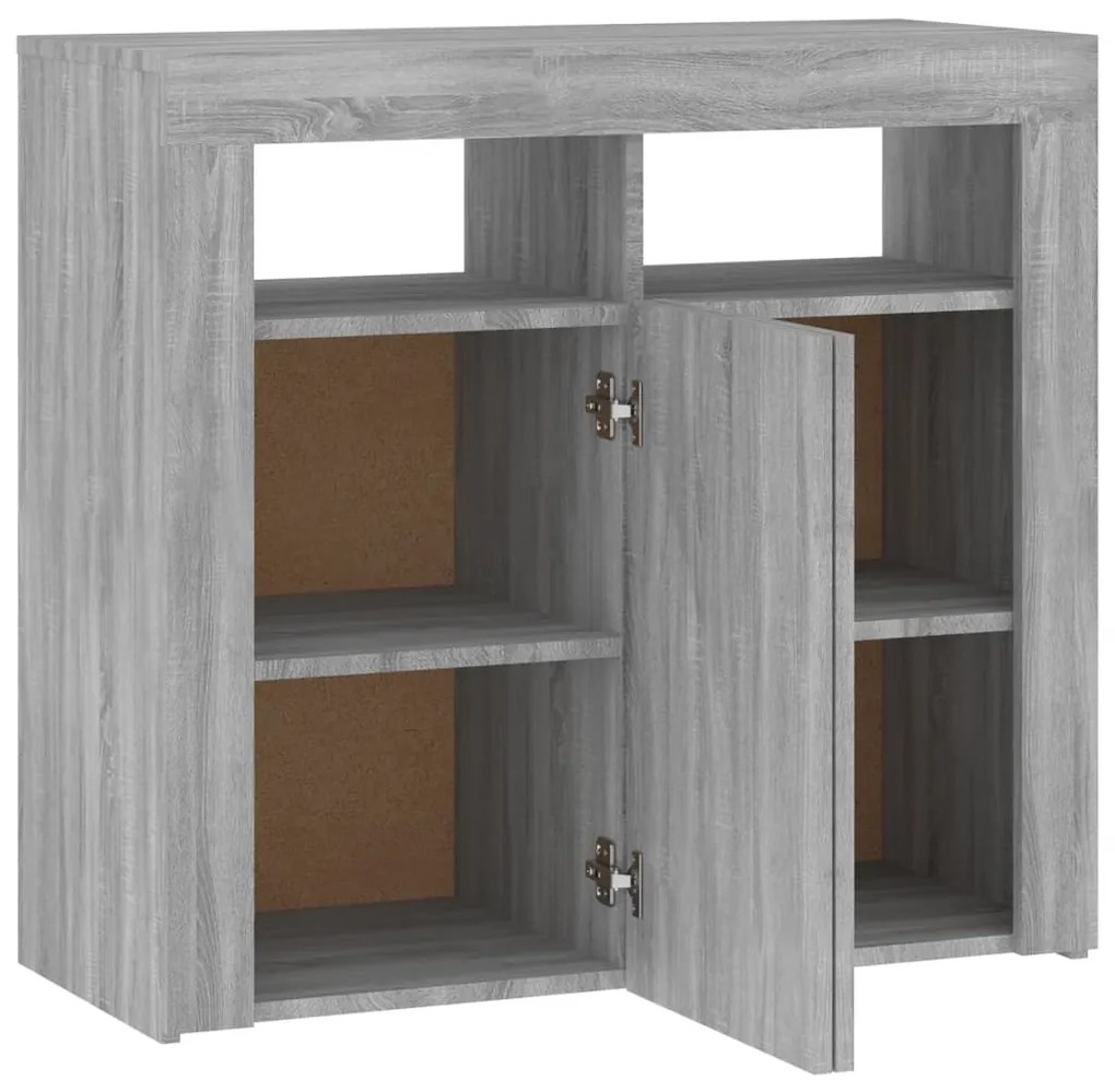 Aparador com luzes LED 80x35x75 cm cinzento sonoma