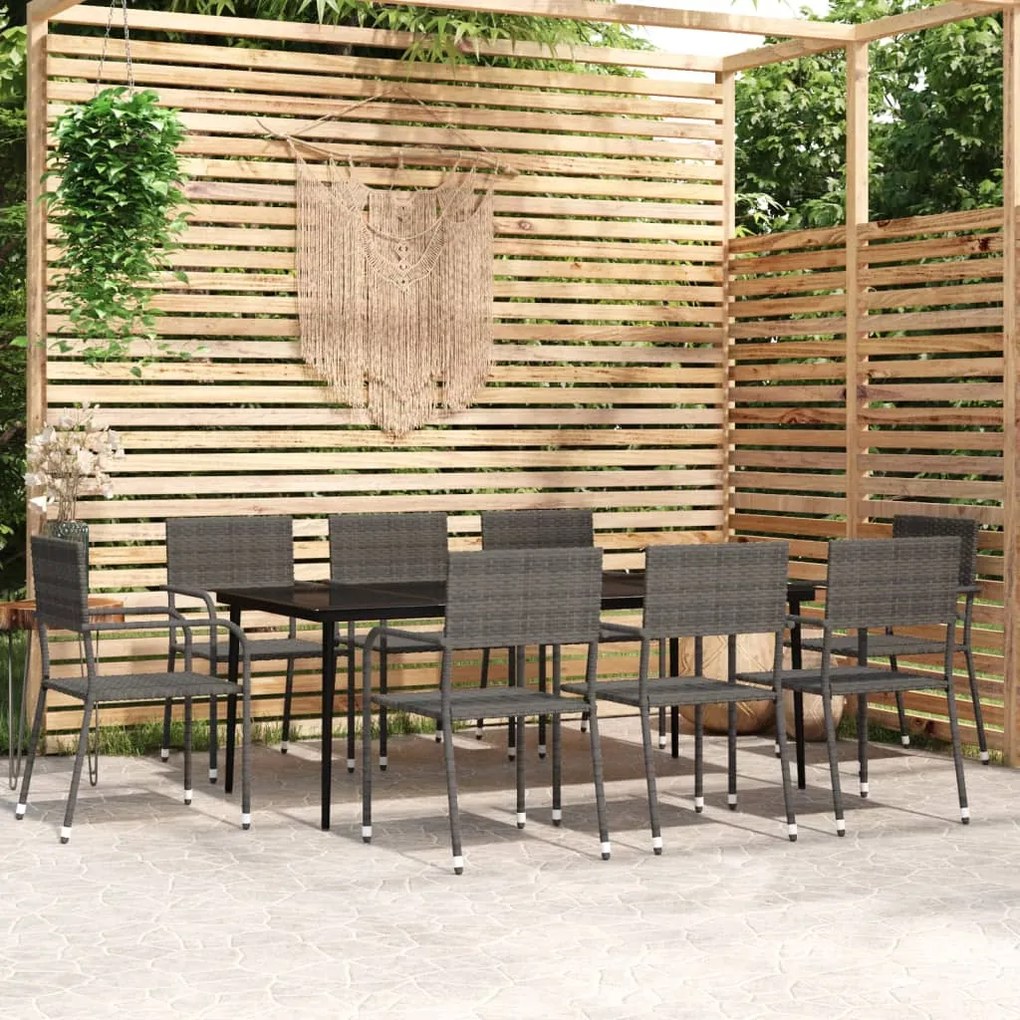 vidaXL 9 pcs conjunto de jantar para jardim cinzento