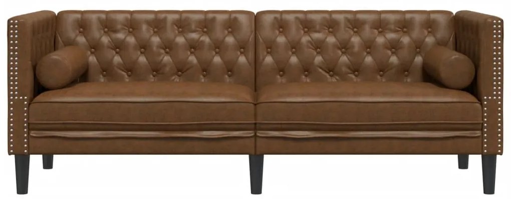 Sofá chesterfield com rolos 3 lugares camurça artif. castanho