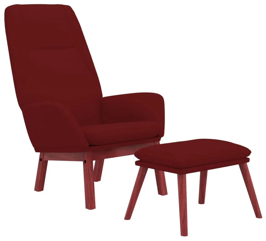 Cadeira de descanso com banco p/ pés tecido vermelho tinto