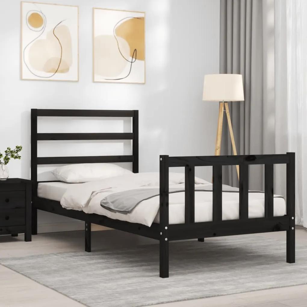 Estrutura de cama com cabeceira 90x190 cm madeira maciça preto