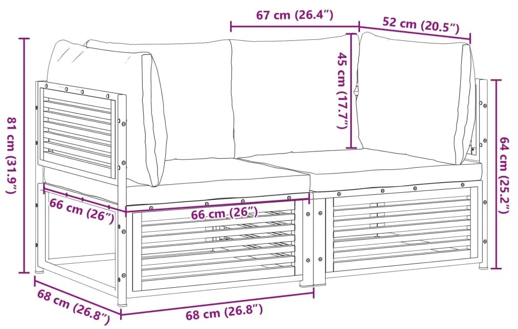 2 pcs conjunto de sofás de jardim c/ almofadões acácia maciça