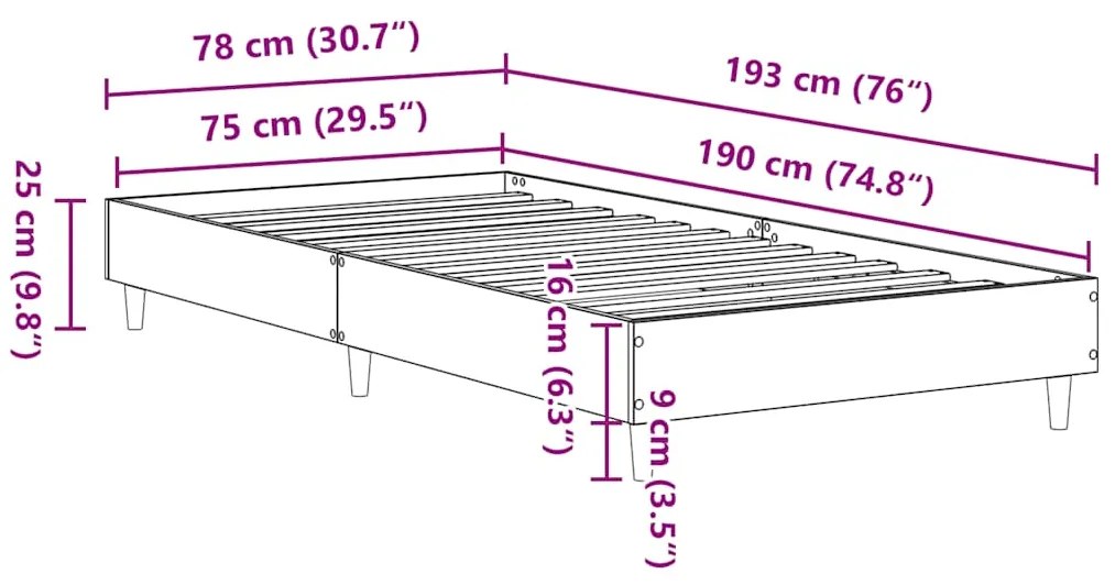 Estrutura cama s/ colchão 75x190 cm carvalho fumado